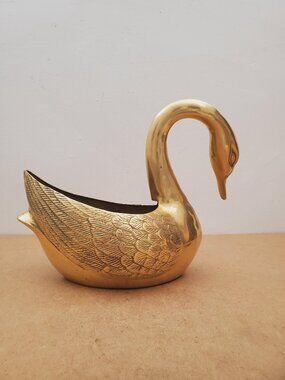 Vintage Brass Swan Planter, Indoor Floral Pot - Vintage Brass Swan Planter Large